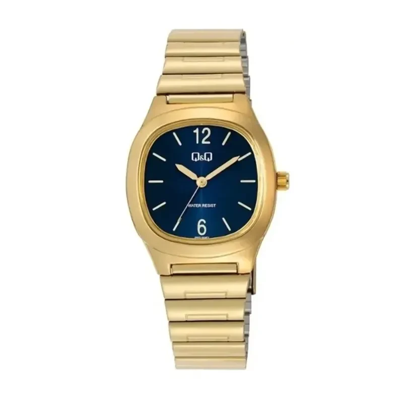Q&Q Gold-Tone Blue Dial Ladies Watch- Q02C-003PY